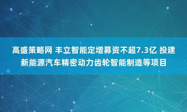 高盛策略网 丰立智能定增募资不超7.3亿 投建新能源汽车精密动力齿轮智能制造等项目